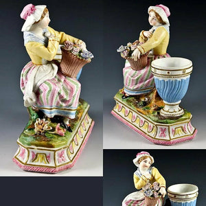 Antique French Old Paris Hand Painted Figure, Small Vase or Egg Stand?