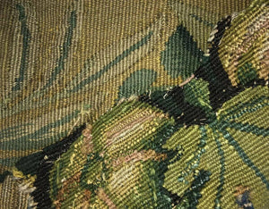 Antique Flemish Tapestry Fragment, Panel, Chalice or Goblet & Leaves, 10.5" Sq.