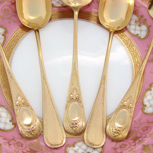 Antique French 18k Gold on Silver Vermeil 6pc Coffee or Teaspoon Set