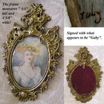 Fine Large Antique 19th C. Portrait Miniature, Signed, Ornate 7" Gilt Frame
