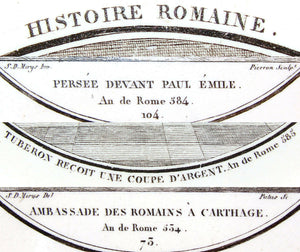 Antique French Creil Faience 4pc 9 5/8" Cabinet Plate Set, "Histoire Romaine"