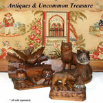 Antique Black Forest Carved Figural Double Inkwell Stand, Desk Caddy, Large Bird