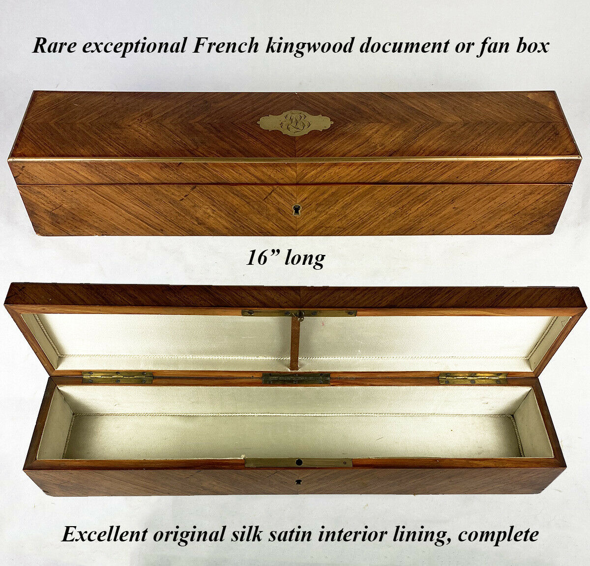 Rare Antique French Kingwood 16" Long Document or Fan Box, Table Coffret, Huge!