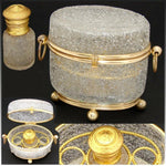 Antique French Scent Caddy, Casket in Crackle or Overshot Glass, Perfume Bottle