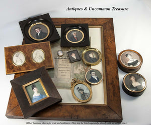 Antique French Empire Portrait Miniature, Woman, Table Snuff Box, Hair Art