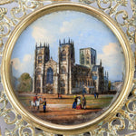 LG Antique Victorian Tazza, Eglomise Grand Tour Souvenir: York Minster Cathedral