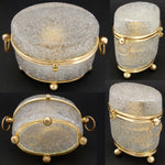 Antique French Scent Caddy, Casket in Crackle or Overshot Glass, Perfume Bottle