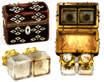 Antique French Scent Casket, Caddy, 2 Perfume Flask, Eglomise Views of Paris