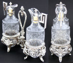 Antique French Sterling Silver & Cut Glass Solitaire Oil & Vinegar Cruet Stand