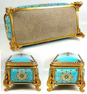 Superb LRG Antique French Kiln-fired Enamel 8" Jewelry Box, Casket, Sevres