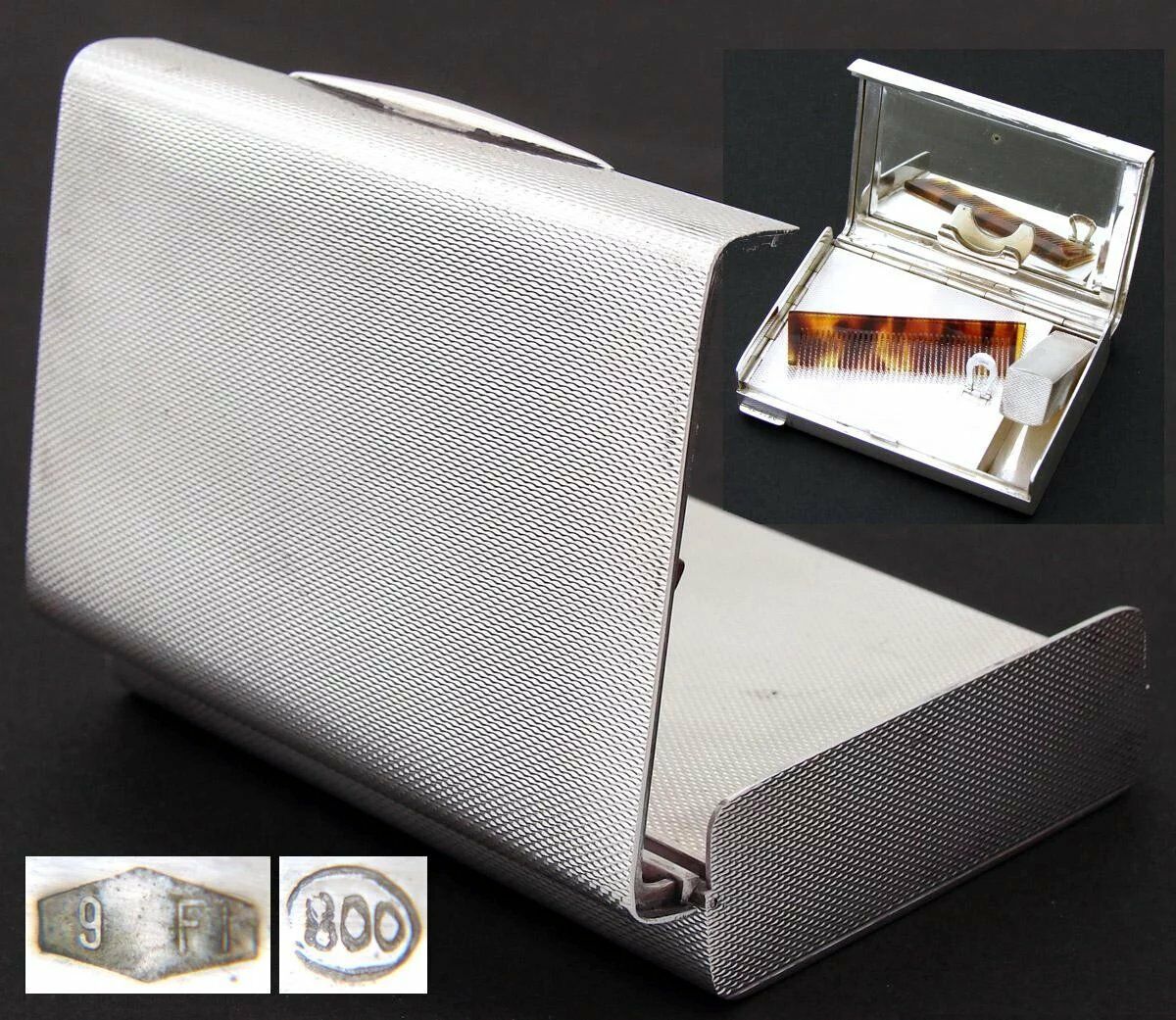Vintage Italian .800 (nearly sterling) Silver Minaudière, Compact, Art Deco