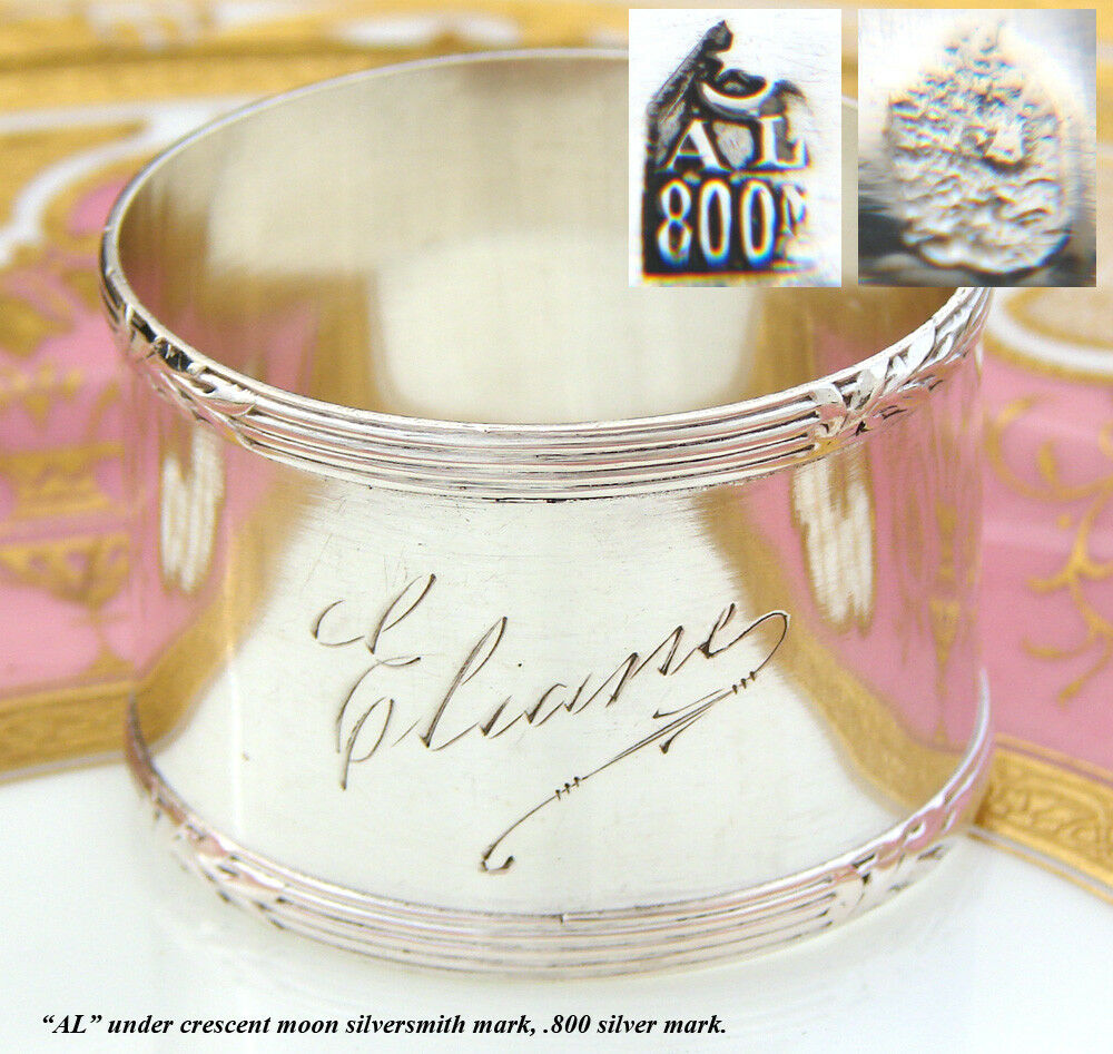 Antique Continental .800 (nearly sterling) Silver Napkin Ring with "Eliane"