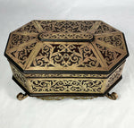 Antique French Boulle Jewelry Box, Casket, 10.25" Octagonal Brass on Walnut