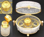 Antique French Scent Caddy, Casket in Crackle or Overshot Glass, Perfume Bottle