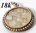 Antique Georgian 18k Gold & Seed Pearl Large Locket Pendant, Hair Art Mourning