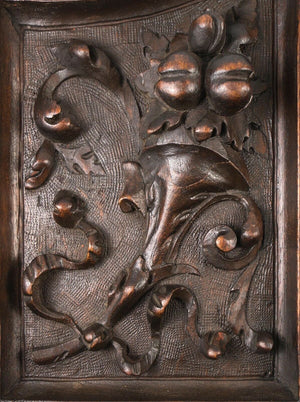 Set 4pc Antique Carved Wood Cabinet Panels, Neo-Renaissance, Gothic Cornucopia