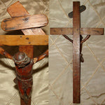 Antique Carved Wood Religious Sculpture, Medieval Style Christ Corpus, 17" Cross