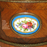 Antique French 16" Marquetry Inlay Jardiniere or Plant Box, HP Porcelain Plaque