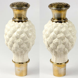 Antique French Sugar Shaker, Powder in Porcelain and Sterling Silver Vermeil