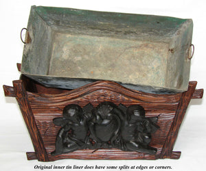Antique Black Forest 14.5" Jardiniere or Plant Box, Figural Gutta Percha Cherubs