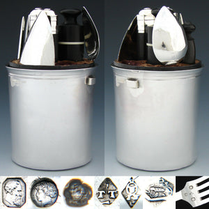 RARE Antique French Sterling Silver Officer's or Travel Set: Flatware, Pot, Cup