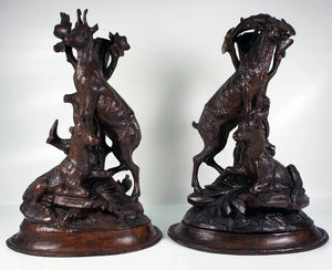 Antique Pair (2) HC Black Forest Candle Holders, Animalier, Fruits of the Hunt