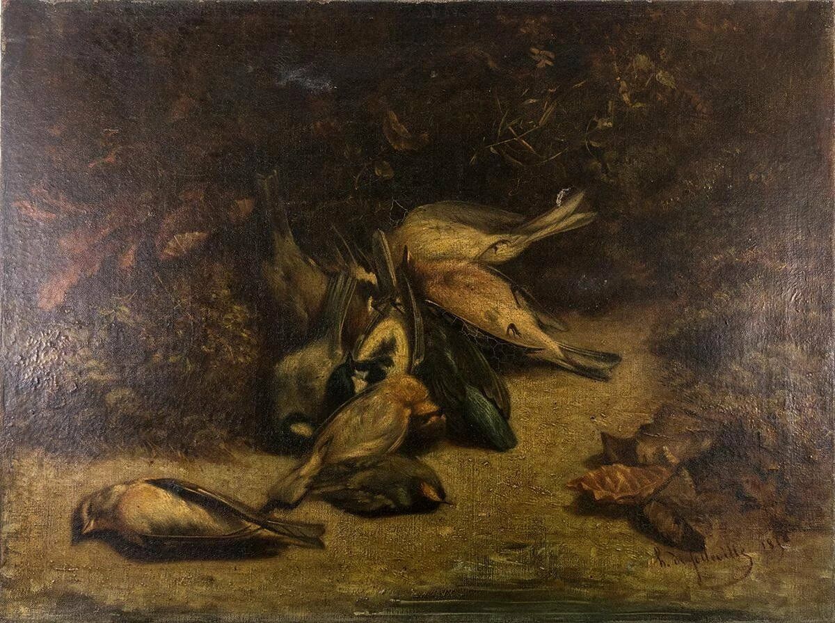 French Oil Painting, Fruits of the Hunt, Artist Signed, dated 1818, no Frame