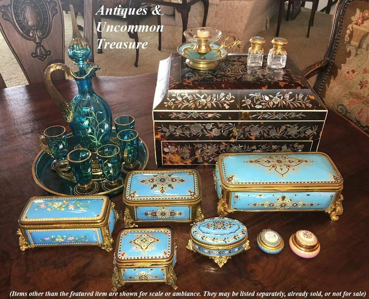 Superb LRG Antique French Kiln-fired Enamel 8" Jewelry Box, Casket, Sevres