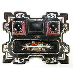 Antique Victorian Papier Mache Double Inkwell Desk Stand, Pen Tray, Pearl Inlays