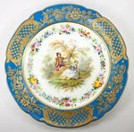 Antique French Pair 9.75" Cabinet Plates, Old Paris, Raised Gold & Hand Painted