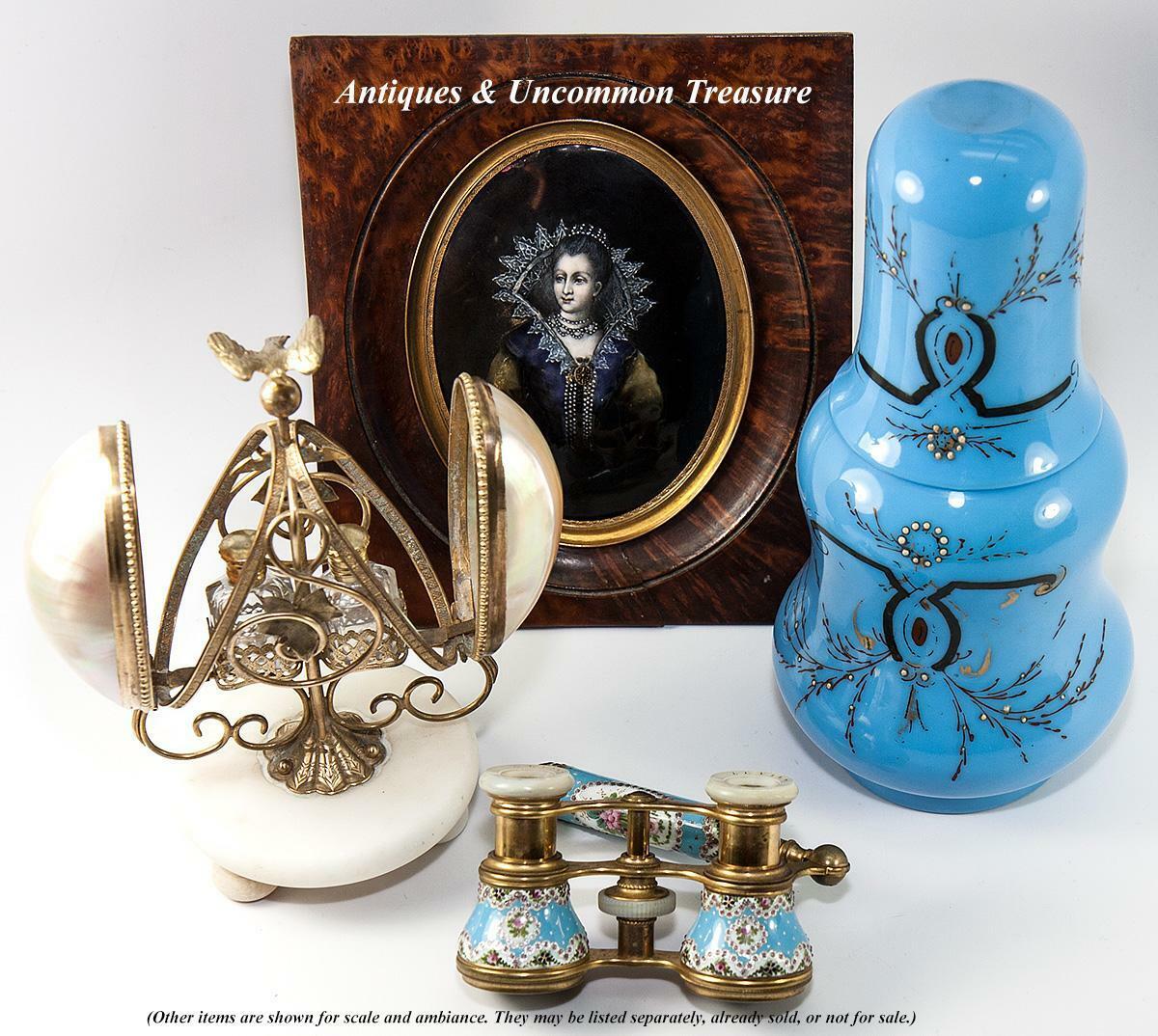 Elegant 1860 Napoleon III Era French Blue Opaline Bonne Nuit, Decanter & Tumbler