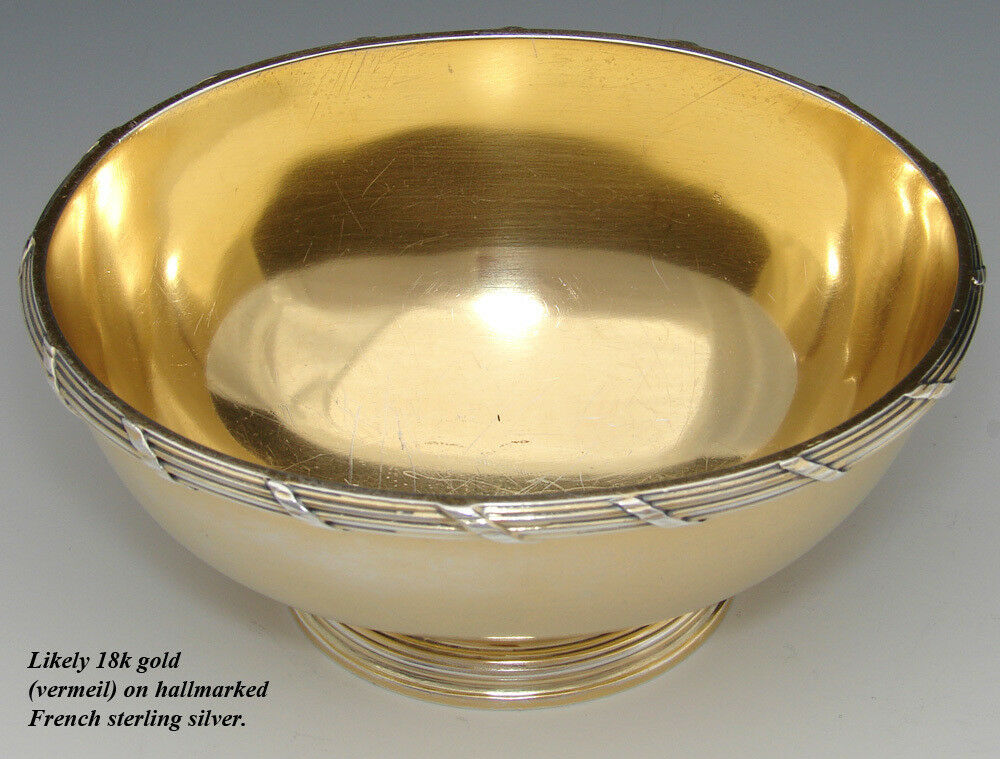 Antique French Vermeil 18k Gold on Sterling Silver 4.5" Bonbon or Caviar Dish