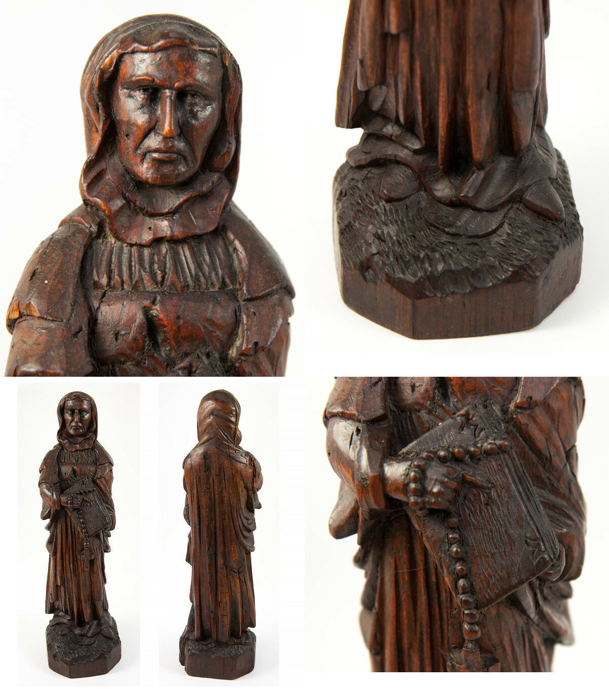 Antique Carved Wood Saint Figure from 16th-18th c. Altarpiece, Northern European