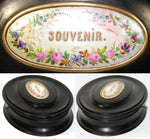 Antique Victorian Era 11" Oval Jewelry Casket, Ebonized, HP Porcelain "Souvenir"