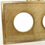 Antique French Dore Bronze 8” Double Picture Frame, Bow & Ribbon, Silk Mat