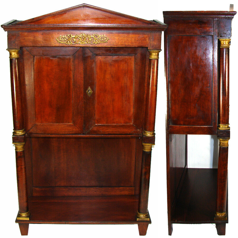 Rare Antique French Napoleon Era 33.5" Estanier, Table or Wall Cabinet, Empire Rosewood & Bronze
