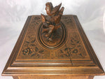 Antique Black Forest Carved 9.25" Cigar Chest, Box, Caddy, Lovebirds & Nest