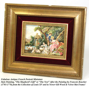 Antique French Miniature Painting, "The Shepherd's Gift" by Francois Boucher