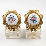 PAIR (2) Antique French Perfume or Scent Bottles, Kiln-fired Enamel Inset Caps