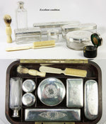 Antique French Vanity Travel Set, Hardwood Case by DUBREUIL, Inkwell & Jars, Trousse de Voyage, Necessaire