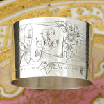 Antique to Vintage French Sterling Silver Napkin Ring, Guilloche Style Floral