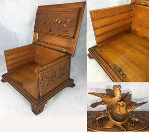 Antique Black Forest Carved 9.25" Cigar Chest, Box, Caddy, Lovebirds & Nest