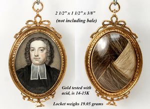 Superb c.1780-1800 Portrait Miniature Pendant, Locket, Hair Art 14k - 15k Gold