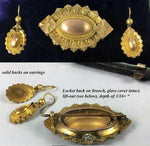 Antique Victorian 14k - 16k Gold Mourning Locket Brooch, Earrings Parure in Box
