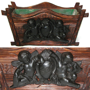 Antique Black Forest 14.5" Jardiniere or Plant Box, Figural Gutta Percha Cherubs