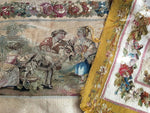 RARE 55.5" Long Antique French Aubusson Tapestry Fragment, Sofa Panel, Figural
