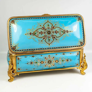 Superb LRG Antique French Kiln-fired Enamel 8" Jewelry Box, Casket, Sevres