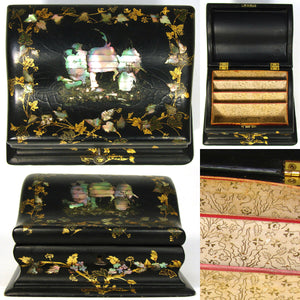 Lovely Antique Victorian Era Papier Mache Stationery Box, Writer's Casket, Chest