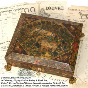 Antique French Napoleon Era c.1820 10" Playing Card, Sewing or Work Box, Painted