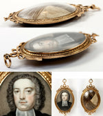 Superb c.1780-1800 Portrait Miniature Pendant, Locket, Hair Art 14k - 15k Gold